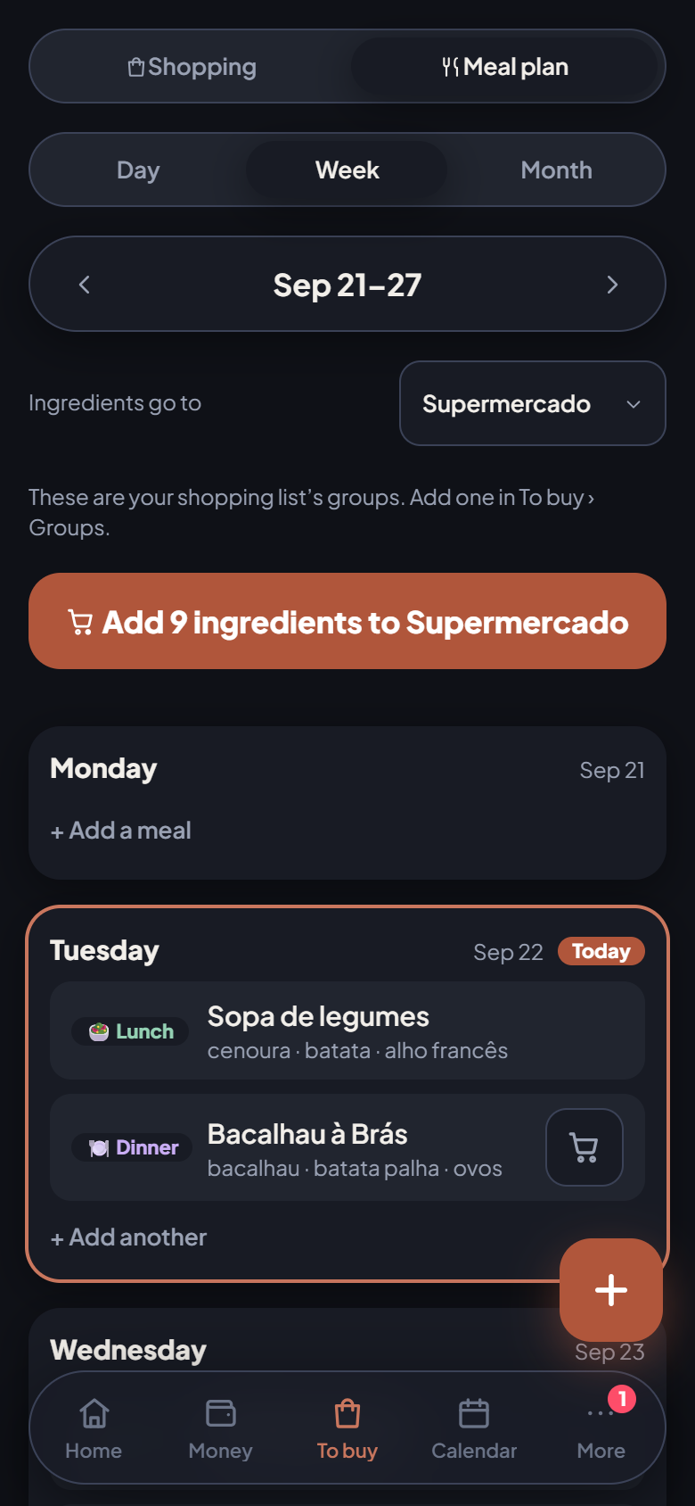 The week’s meals, and the shopping that follows