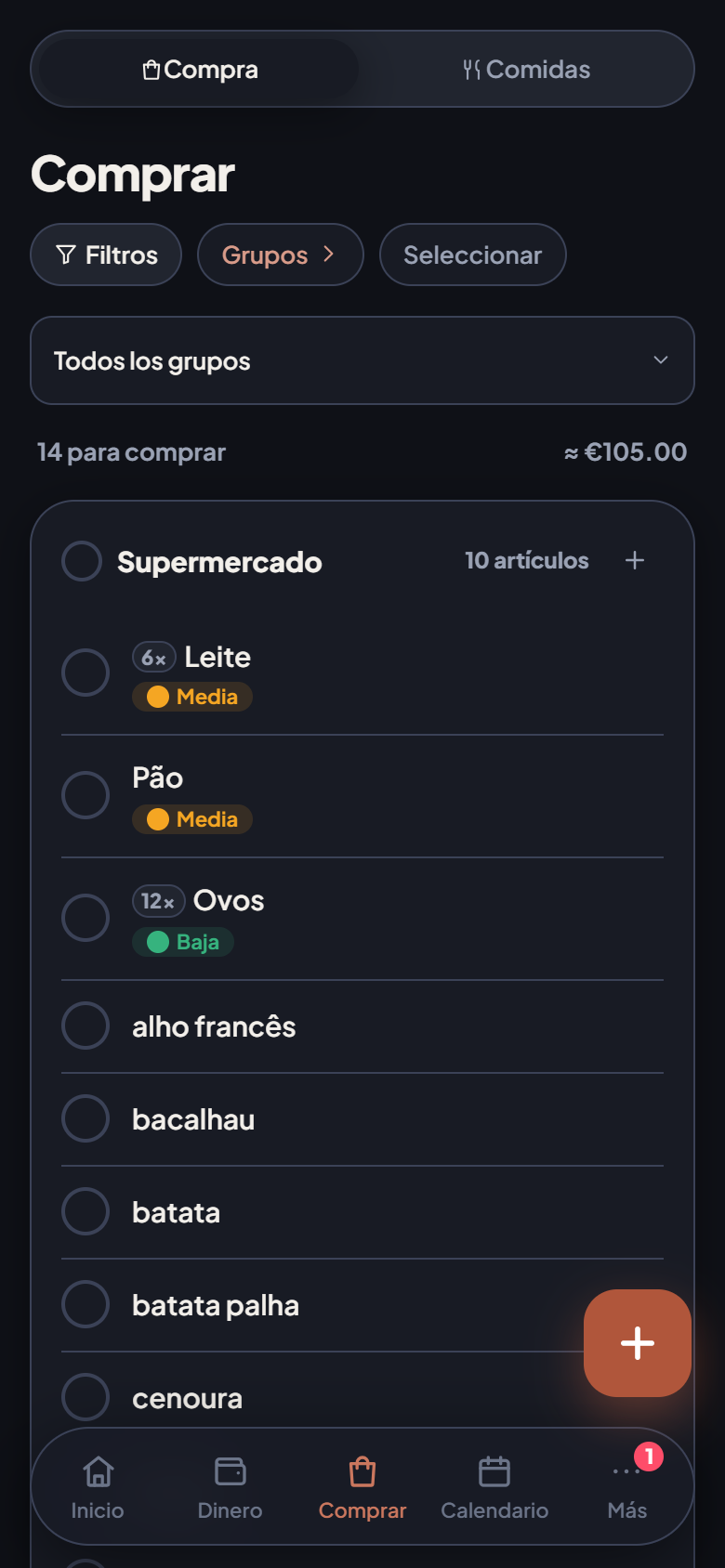 Una lista de la compra, en los dos móviles