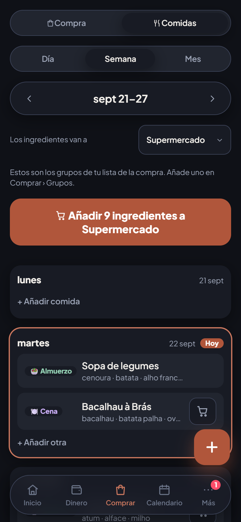 Las comidas de la semana, y la compra que sigue