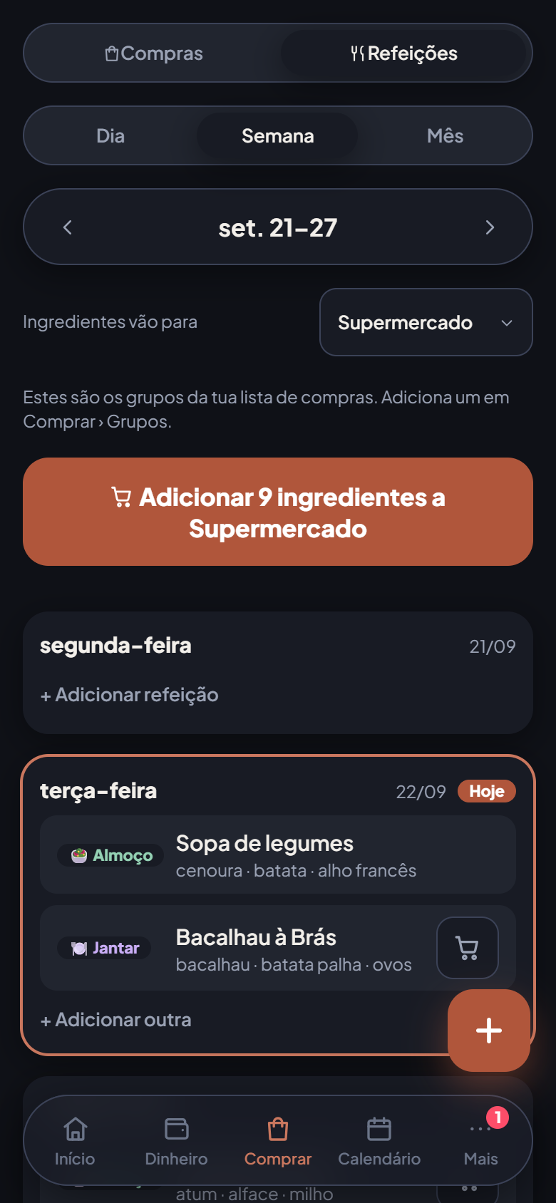 As refeições da semana, e as compras que se seguem